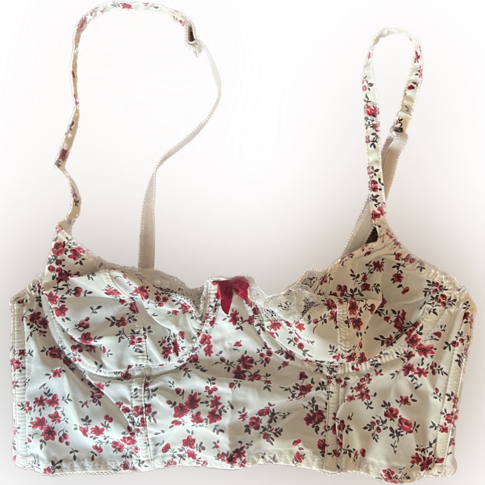 Vintage French bralette camiseta • floral, one of a kind. Size XS